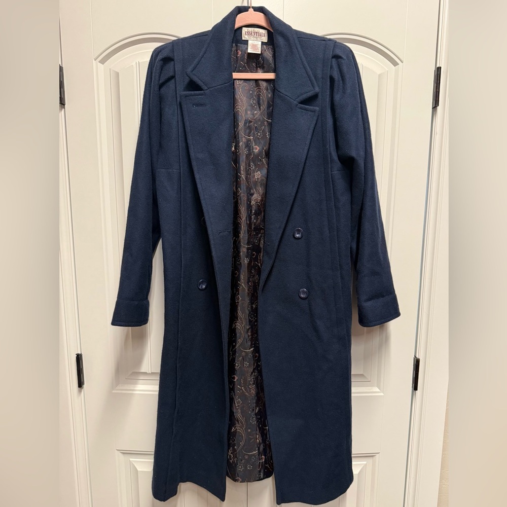 Vintage Essentials by Worthington Winter Wool Navy Blue Pea Coat Size 10 Lined
